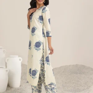 Libas Off White Printed Chanderi Silk Straight Suit With Dupatta